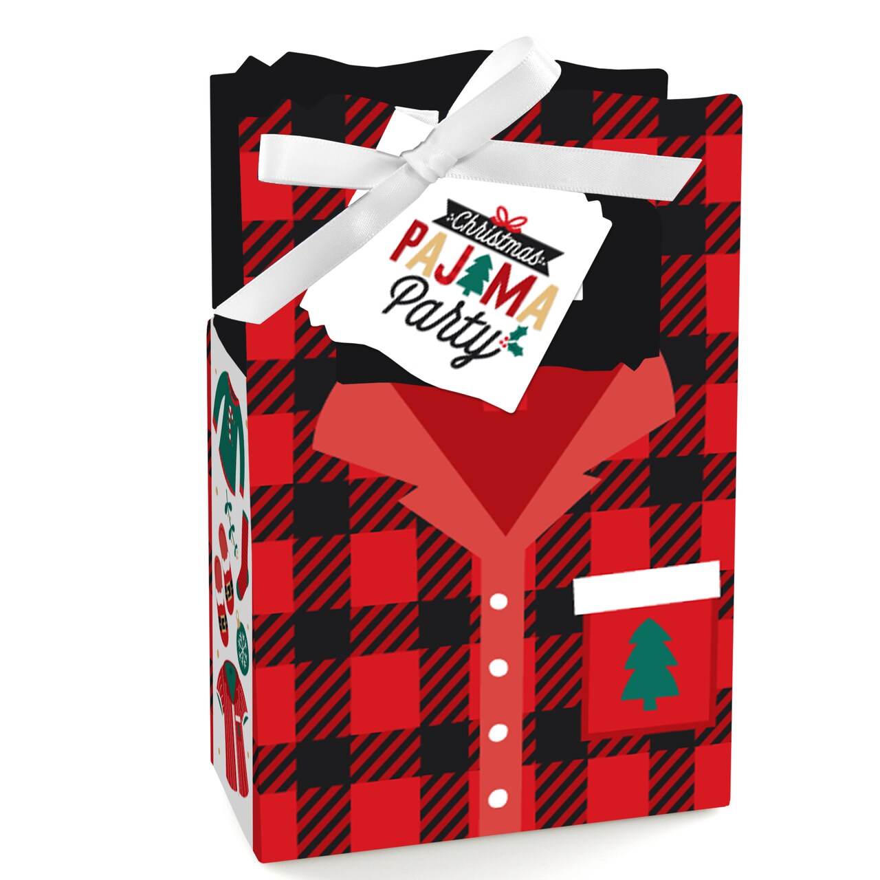 Big Dot of Happiness Christmas Pajamas - Holiday Plaid PJ Party Favor Boxes - Set of 12